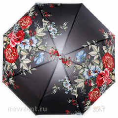 Лёгкий чёрный зонт TRUST с красными и голубыми цветами