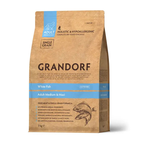 Сухой корм Grandorf Dog White Fish MED&MAXI с белой рыбой для средних и крупных собак 3 кг Грандорф