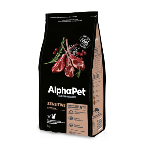 Сухой корм AlphaPet Ягненок для взрослых кошек с чувствительным пищеварением