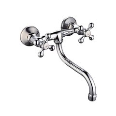 Смеситель настенный для мойки TSB 235-95, металлические маховики Крест, нижний излив