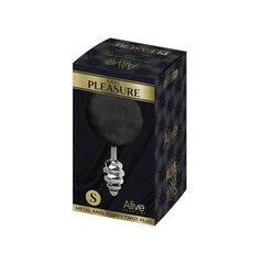 Серебристая анальная пробка с черным хвостиком Metal Anal Fluffly Twist Plug S - 