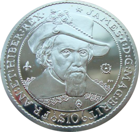 Британские Виргинские о-ва 10 долларов 2006 Король Джеймс I Яков I Короли и королевы Англии СЕРЕБРО