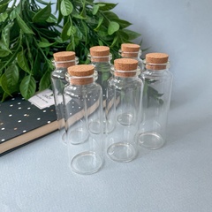 Баночки - бутылочки с пробковой крышкой, стеклянные, прозрачные 40 мл, 8*3*3 см, набор 6 штук.