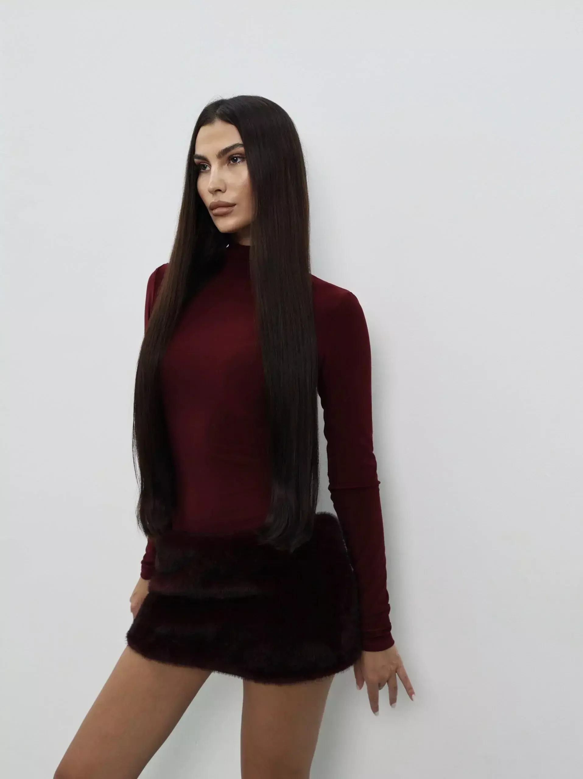 Платье с мехом, Бордовое