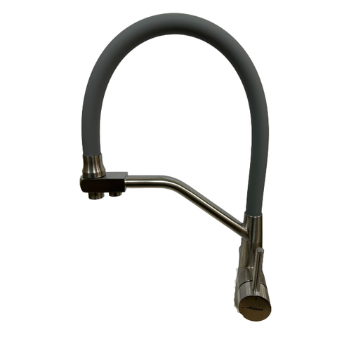 Cмеситель для кухни с выходом для питьевой воды гибкий силиконовый излив серый + сатин