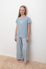 пижама  для девочки  КБ 2827/пыльно-синий,блики на воде