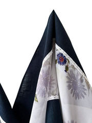 Палантин комбинированный с кружевом, печать 