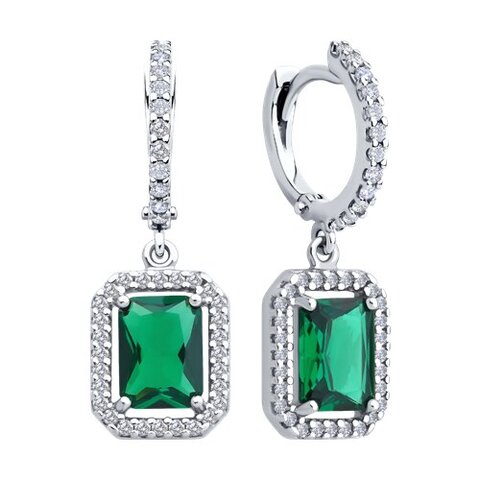 94027018 - Серьги из серебра с зелеными фианитами