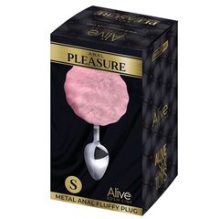 Серебристая анальная втулка с розовым хвостиком Alive Metal Anal Fluffly Plug S - 
