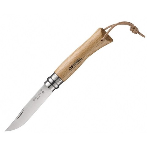 Нож Opinel №7 с рукоятью из бука и кожаным темляком (001372)