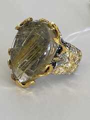 Капля-волосатик (серебряное кольцо с позолотой)