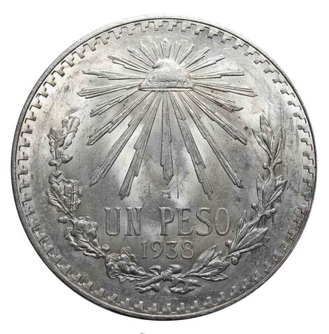 1 песо. Мексика. 1938 год. Серебро. AU