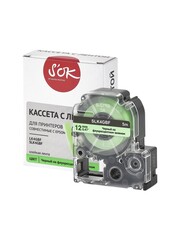 Кассета с лентой S'OK by Sakura Printing K4GBF для Epson , черный на флуоресцентном зеленом, 12мм, 5м
