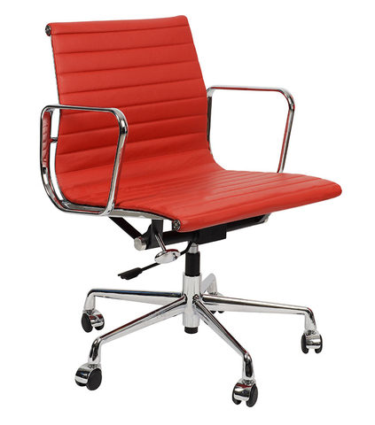 Кресло Eames Style Ribbed Office Chair EA 117 красная кожа