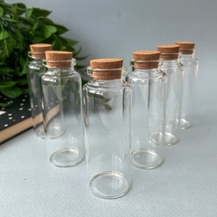 Баночки - бутылочки с пробковой крышкой, стеклянные, прозрачные 40 мл, 8*3*3 см, набор 6 штук.