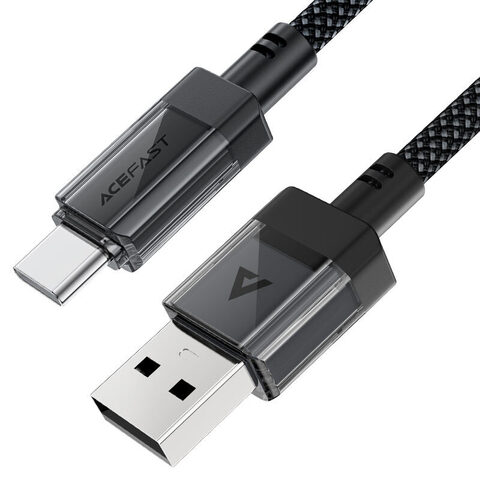 Кабель 2-в-1 ACEFAST C12-04 USB-A To USB-C Transparent Shell Stainless Steel Charging Data Cable, черный
