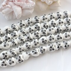 Бусина Сердце, керамика, белая с черной росписью, 12 мм, 1 нить, К086