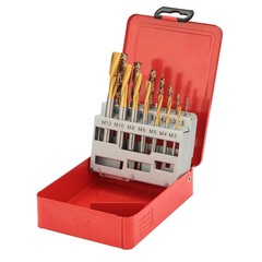 Набор метчиков машинных M3 -M12 HSSE-TiN DIN371/376 (C/2,5P, R15, + сверла) 14пр H-Tools 245053THT