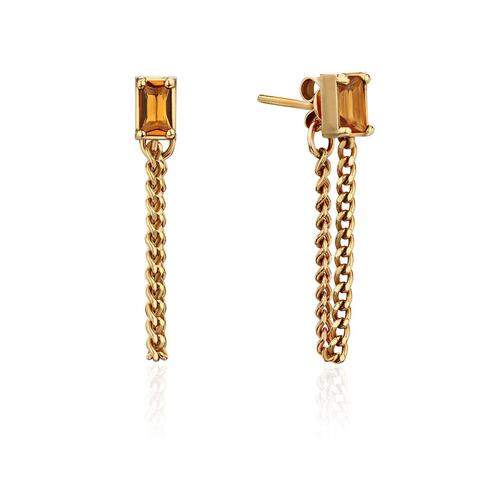 Гвоздики CRYSTAL CHAIN позолота с желтым Цитрином