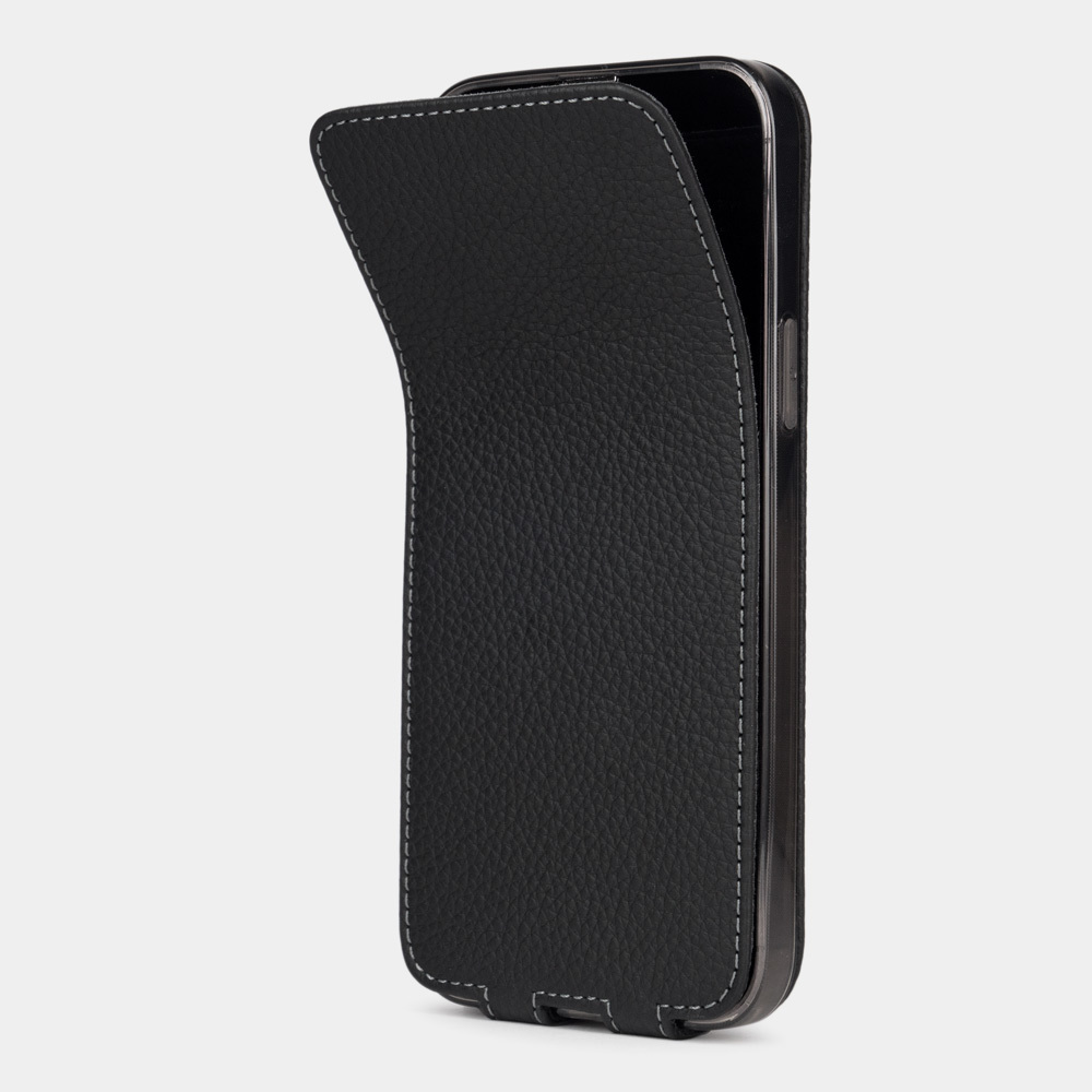 Чехол кожаный для iPhone 13 Pro Max цвета черный