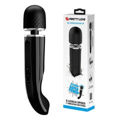 Черный мощный жезловый вибратор с изогнутой ручкой Charming Massager - 24 см. - 