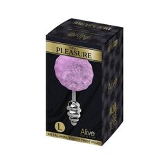 Серебристая анальная пробка с сиреневым мехом Metal Anal Fluffly Twist Plug L - 