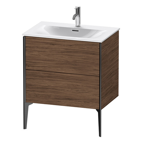 Duravit XViu Тумба подвесная 591x710x480мм, для раковины #234473, 2 ящика, цвет: walnut dark/черный матовый XV43010B221