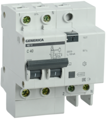 Дифференциальный автоматический выключатель ИЭК АД12 2Р 40А 100мА GENERICA