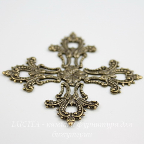 Винтажный декоративный элемент - филигрань "Мальтийский крест" 56х56 мм (оксид латуни) ()