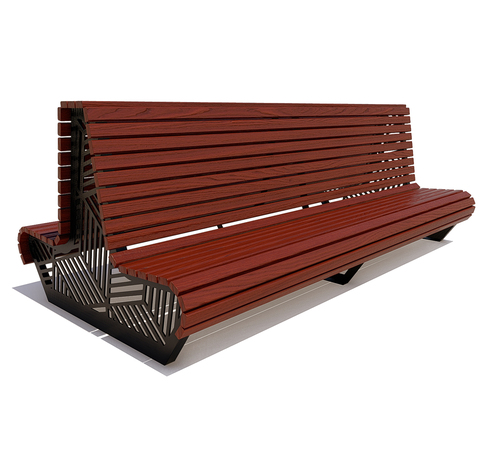 Двухсторонняя скамейка стальная "Кисловодск" лиственница 1,2м, без подлокотников махагон