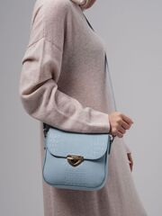 Сумка кожаная через плечо Deboro 3158 голубая крок