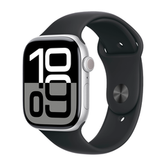 Умные часы Apple Watch Series 10 GPS, 46mm, Silver Aluminium Case with Sport Band S/M, Black (Черный)