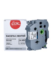 Кассета с лентой S'OK by Sakura Printing TZEM951 для Brother P-Touch, черный на серебристом, 24мм, 8м, наклейка