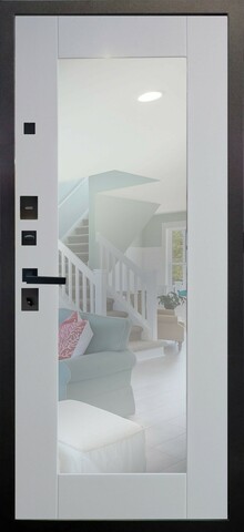 Теплая дверь входная Аргус Блэк Милли зеркало, 2 замка, 2 мм металл, (черный муар+белый роял вуд) #3