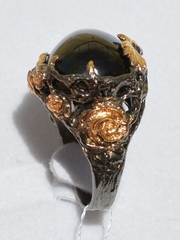 Шелли- обсидиан(серебряное кольцо с позолотой)