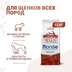 Сухой корм Monge Dog Speciality Line Puppy&Junior для щенков всех пород, из ягненка с рисом 12 кг