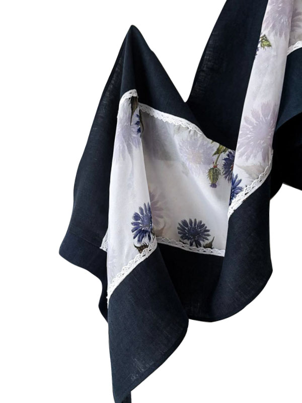 Палантин комбинированный с кружевом, печать 