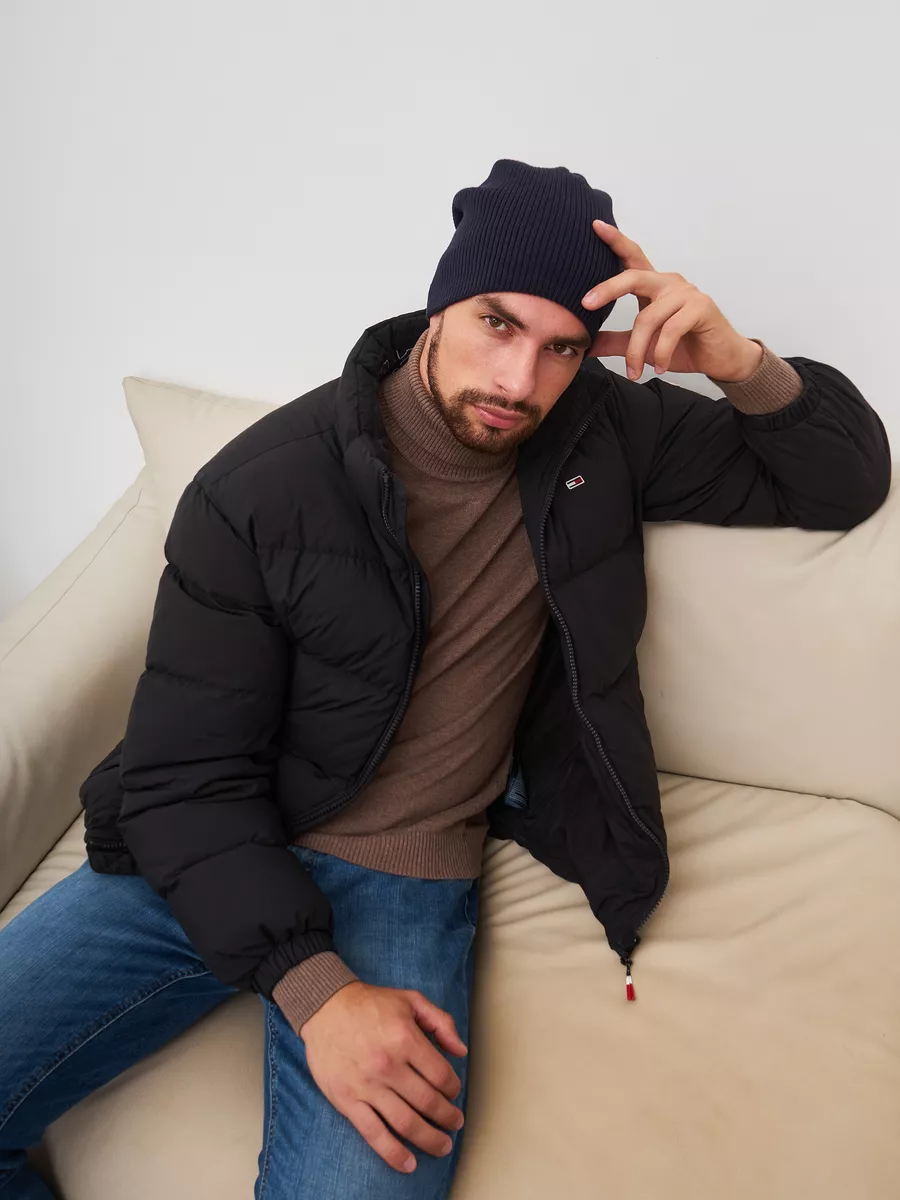 Шапка зимняя на флисе вязаная бини