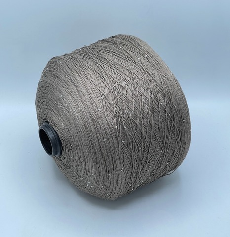 Бобинная пряжа, Linette Pailletes, 450м, 80% Лен, 20% Полиэстер(пайетка), Светлый хаки+пайетка. 39393