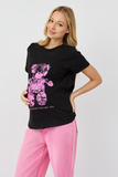 Футболка для беременных 18116 черный-отпечаток мишки розовый