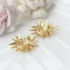 Серьги пусеты Солнце с эмалью, розовый, 36 мм, сталь, позолота, СГ041