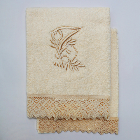 Набор полотенец 2 шт Old Florence Rombetti с вышивкой инициалов S бежевый