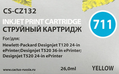 Картридж струйный Cactus CS-CZ132 №711 желтый (26мл) для HP DJ T120, T520, 530