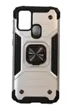 Противоударный чехол для Samsung Galaxy M31 M315 серебро с пластиной для магнитного автодержателя и кольцом подставкой / чехол накладка для телефона Самсунг Галакси М31 трансформируется в подставку / чехол с держателем на палец