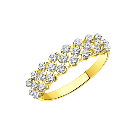 л10874 -Кольцо из желтого золота с тройной дорожкой из фианитов