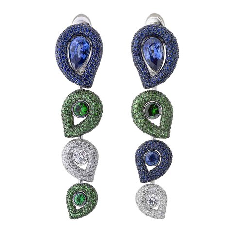 Серьги с Сапфирами, Цаворитами и Бриллиантами, E0292-1/1