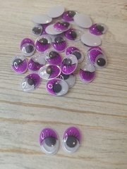 Глазки овальные бегающие с ресничками клеевые  Фуксия 20*15мм  (2шт)