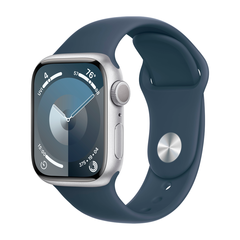Умные часы Apple Watch Series 9 GPS, 41mm, Aluminium Case with Sport Band M/L, Silver/Storm Blue (Серебристый/Штормовой синий)