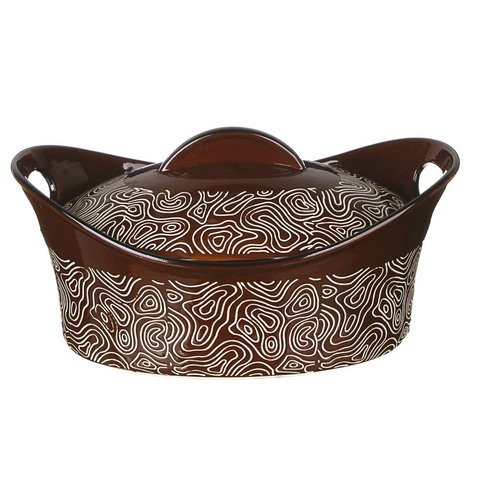 Baking dish oval 31.5x21.5cm, lid, ceramic heat-resist.