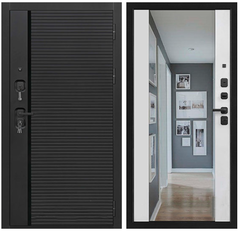 Купить Входная дверь Президент Стайл ПВХ чёрная мягкая шагрень панель ПВХ белая мягкая шагрень с зеркалом